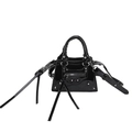 Mini black patent leather crossbody bag with silver studs and long fringe tassels - Black