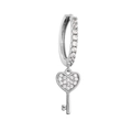 Silver hoop earring with sparkling zircon-set heart key pendant in polished finish - EP2773 Key White Gold Plated