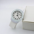 Minimalist white fashion quartz watch with silicone strap and clear black numerals - White