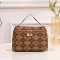 Brown four-leaf clover quilted crossbody bag with golden chain and dual zipper - Dark Brown