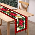 Christmas gingerbread man table runner with red black plaid pattern for dining room decor - Christmas Red Poinsettia / 181x35.5cm