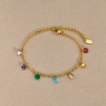 Bracciale in acciaio inossidabile placcato oro 18K con sette zirconi colorati - Bracciale in Zirconia Colorata