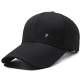 Black cotton baseball cap featuring long visor and white Fashion embroidery detail - Fashion Embroidery Black