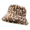 Cappello da pescatore invernale in pelliccia sintetica maculata beige e marrone - Taglia unica / Beige Chiaro