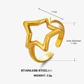 Bague étoile évidée minimaliste en acier inoxydable plaqué or avec anneau ouvert ajustable - Doré