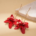 Boucles d'oreilles pendantes fleurs rouges et tige dorée pour mode festive femme - Rouge
