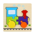 Colorful wooden train puzzle for kids' early learning with vibrant puzzle pieces - Snap Puzzle-Locomotive (卡扣JM-火车头)