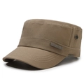 Khaki flat top military cap with Sport metal emblem and reinforced stitching details - Adjustable / Khaki