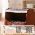 Brown pet drawer bed size chart for dogs and cats with various dimensions for all sizes - Bondi Blue Sleeping Bed
