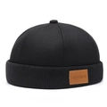 Berretto docker nero classico con toppa FASHION in pelle marrone e bottone superiore - Regolabile / Nero