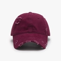 Deep purple distressed cotton baseball cap with torn edges and vintage washed finish - Burgundy