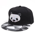 Cappello hip hop nero a tesa piatta con panda di strass e visiera mimetica per uomo e donna - Regolabile / Nero