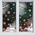 Winter window static stickers with white reindeer, snow cabins and pine forest designs - [2 Sets] BQ444+445