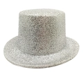 Close-up of shiny silver sequins on a vintage magician top hat for party performances - M (56-58cm) / Silver