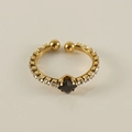 Bague en acier titane plaqué or 18 carats avec pierre carrée sombre et zircons - Bague-Noir