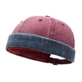 Two-tone burgundy and grey washed cotton miki hat with adjustable leather strap back - Adjustable / Burgundy
