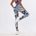 Leggings de yoga taille haute pour femmes avec imprimé géométrique 3D bleu et orange vif - S / Bas / Fleur de Riz 3D