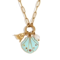 Collier doré 18 carats avec pendentif main shaka, coquillage coloré et perle fine - Or-Bleu