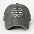 Detail of washed grey cotton baseball cap with white vintage slogan printed on front - One Size / Army Green