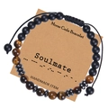 Morse code tiger eye soulmate bracelet with black matte beads on card display - Soulmate-Morse Code Bracelet (With Card)