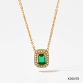 Titanium steel gold necklace with emerald-cut green stone and zircon frame - Gold Rectangle Green Gemstone Style (KDD470)