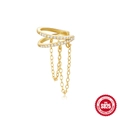 Polsino per orecchio in argento S925 dorato con doppia catena a nappe e zirconi pavé - Singolo Oro - Polsino per Orecchio con Tripla Nappa