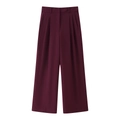 Pantaloni a gamba larga a vita alta rosso vino da donna con eleganti dettagli a pieghe - XS / Pantaloni Rosso Scuro