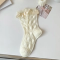 Chaussettes Lolita blanc crème avec dentelle à ruban et motif en tricot pour uniforme JK - Taille unique / Blanc Cassé Sakura