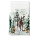 Torchon de Noël blanc avec motifs d'animaux de la forêt à l'aquarelle - 40*60cm / XWJ02-2 (Animaux de la forêt)