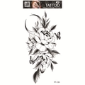 Waterproof temporary tattoo sticker with black moon, peony flowers and butterfly design - Moon Peony Butterfly (FF-139)