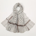 Elegant white chiffon hijab scarf featuring brown geometric print and bordered patterns - 180*70cm / YW313-Camel And Rice White