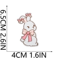 Detail view of cute pink rabbit embroidery patch with size dimensions 6.5cm by 4cm - White Little Rabbit