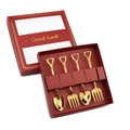 4-piece gold stainless steel spoon and fork set in a red Good Luck gift box - Titanium Gold 4Pcs Set - Red Box