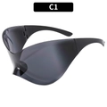 Gafas de sol envolventes Y2K futuristas en gris oscuro con montura negra deportiva - Gris Negro