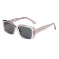 Square transparent purple sunglasses with grey lenses in a 45-degree angle view - Transparent Grey Frame Grey Lens