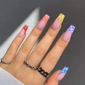 Faux ongles cercueil longs avec vagues arc-en-ciel et dégradé français mat créatif - Style Trapèze Long Mat Vague Arc-en-ciel (JP1107)