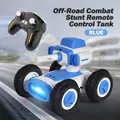 Blue 2.4G RC stunt battle car with remote control and glowing LED lights for kids - Blue