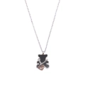 Silver stainless steel necklace with cute black bear and 'Love' engraved heart pendant - Black Shell Bear Steel Color Necklace