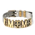 Adjustable 10mm stainless steel mesh keeper bracelet with gold MOM and Love charms - K-Two Tone (MOM Love)