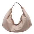 Borsa hobo beige opaca di grande capacità, morbida texture scamosciata e doppia cerniera lampo - Bianco Sporco
