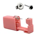 Pink disposable ear piercing gun with 3mm black cubic zirconia 316L stainless steel stud - 3mm Steel Four-Prong Set Black Zircon (MS31-313)