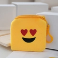 Cute yellow plush coin purse featuring a heart-eyes smiley face embroidery and hook - Style 7