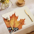 Fall placemat featuring maple leaf print and plaid bow design on linen texture - Large Maple Leaf Plaid Bow