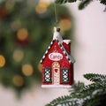 Christmas red candy house ornament with white snow roof and candy text for tree decor - House