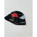 Handgefertigter schwarzer Strick-Anglerhut mit bunten Häkelmustern im Retro-Stil - Rhombus Eimer Schwarz / M (56-58cm)