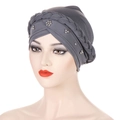 Grey milk silk turban hat featuring braided twist design and silver bead embellishments - Grey with Silver Beads