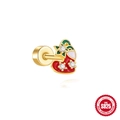 Puce d'oreille chaussette de Noël en argent S925 avec émail coloré et zircons - Chaussette de Noël