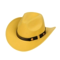 Bright yellow western cowboy hat with black leather band and golden metal buckle accessory - M (56-58cm) / Yellow (170-N)