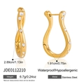 Detalle de pendientes de acero dorado de 2,89 cm con circonitas y medidas del producto - 2.89x1.91cm
