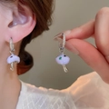 Dainty purple mushroom drop earrings with colorful enamel dots and micro-set zircons - Silver-Purple Mushroom (66# Silver Earring Post)